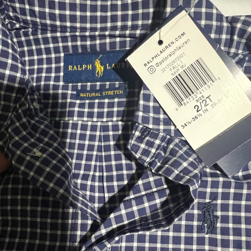 Ralph Lauren 2t boys Navy Plaid button down shirt nwt